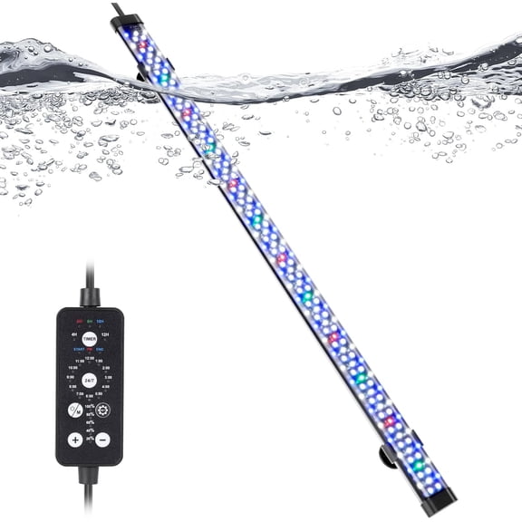 Submersible LED Aquarium Light, 24W 26.8 in 24/7 Mode Fish Tank Light with 5 Rows Beads, with Timer 9 Colors and Adjustable Brightness, Full Spectrum IP68 Waterproof Light for Fish Tank 28-54in