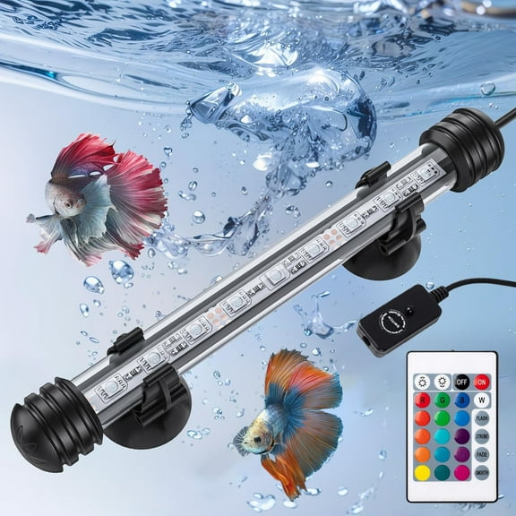 Submersible LED Aquarium Light 8 inchs, 1.2W Color Changing Fish Tank Light with Remote Control, IP68 Crystal Glass 9 LEDs Lights Bar, for Fish Tank 10-15 inch