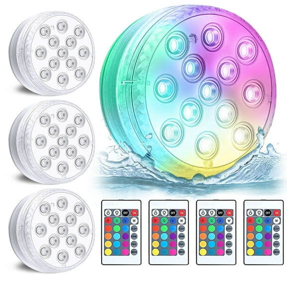 Submersible LED Lights 4 Pack with Remote Control, 100% Waterproof Pool Lights Color Changing Light for Pond Fountain Aquariums Vase Garden Party, 16 Colors, COOSERRY