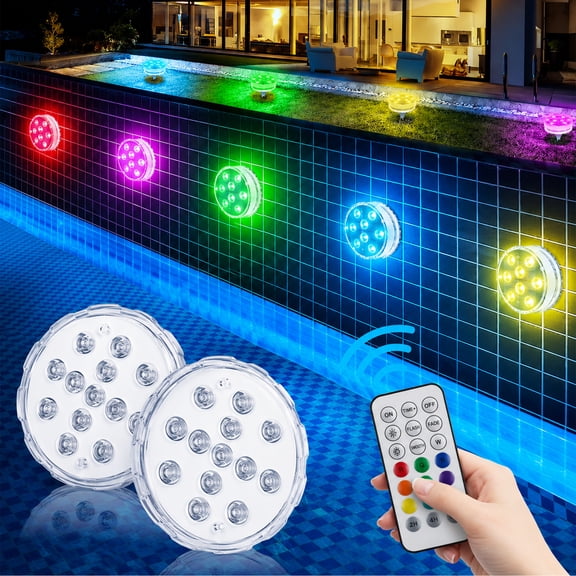 Submersible LED Lights with Remote, 13 LED Pool Lights with Suction Cups, 16 Color Changing Underwater Lights, Battery Operated for Above Ground & Inground Pools, Ponds, Party Decoration, 2 Pack