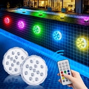 Submersible LED Lights with Remote, 13 LED Pool Lights with Suction Cups, 16 Color Changing Underwater Lights, Battery Operated for Above Ground & Inground Pools, Ponds, Party Decoration, 2 Pack