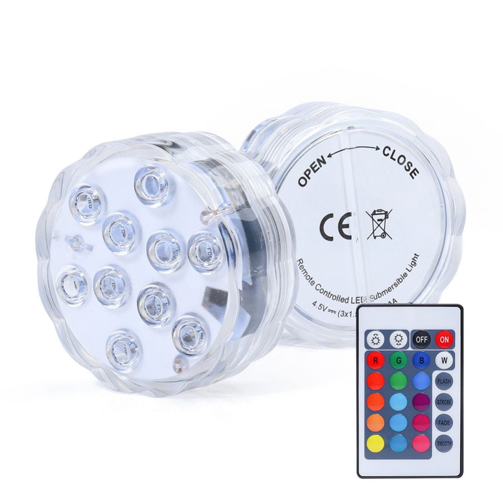 Submersible LED Lights with Remote Control, 10LED Battery Powered