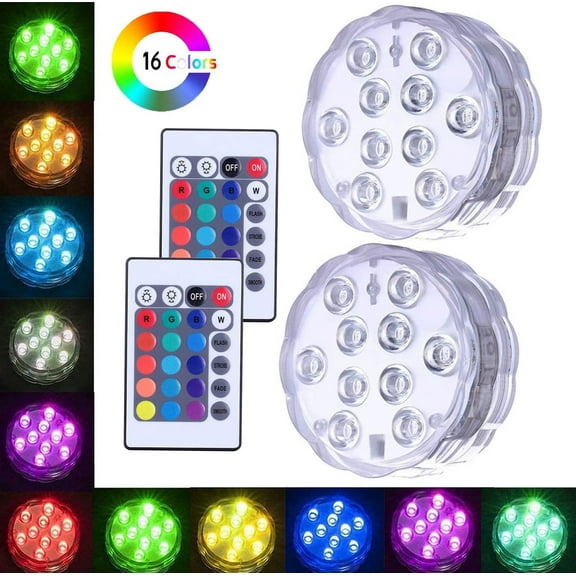 Submersible LED Lights with Remote Control - Waterproof RGB Color Changing, Battery Powered for Pool, Spa, Hot Tub, Aquarium, Pond, Vase & Party Decor (2 Pack + 2 Remote)