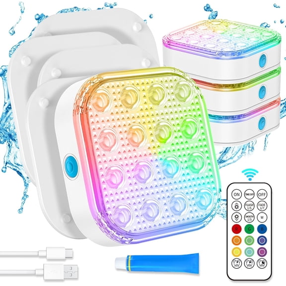 Submersible LED Lights with Remote, Waterproof Underwater LED Light Rechargeable Battery 16 Color Changing Lamp Magnetic Floating Submersible Lights for Pool Vase Aquarium Decor (Ultra-Thin 4-Set)