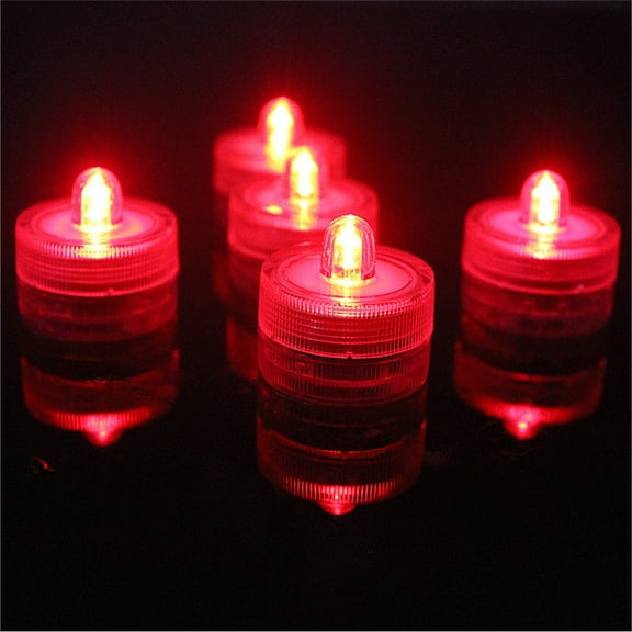 Submersible LED Lights, Waterproof Flameless Tea Lights, 12Pcs Long-Lasting Battery Operated Decorative Lights for Ponds Parties Vases, Red