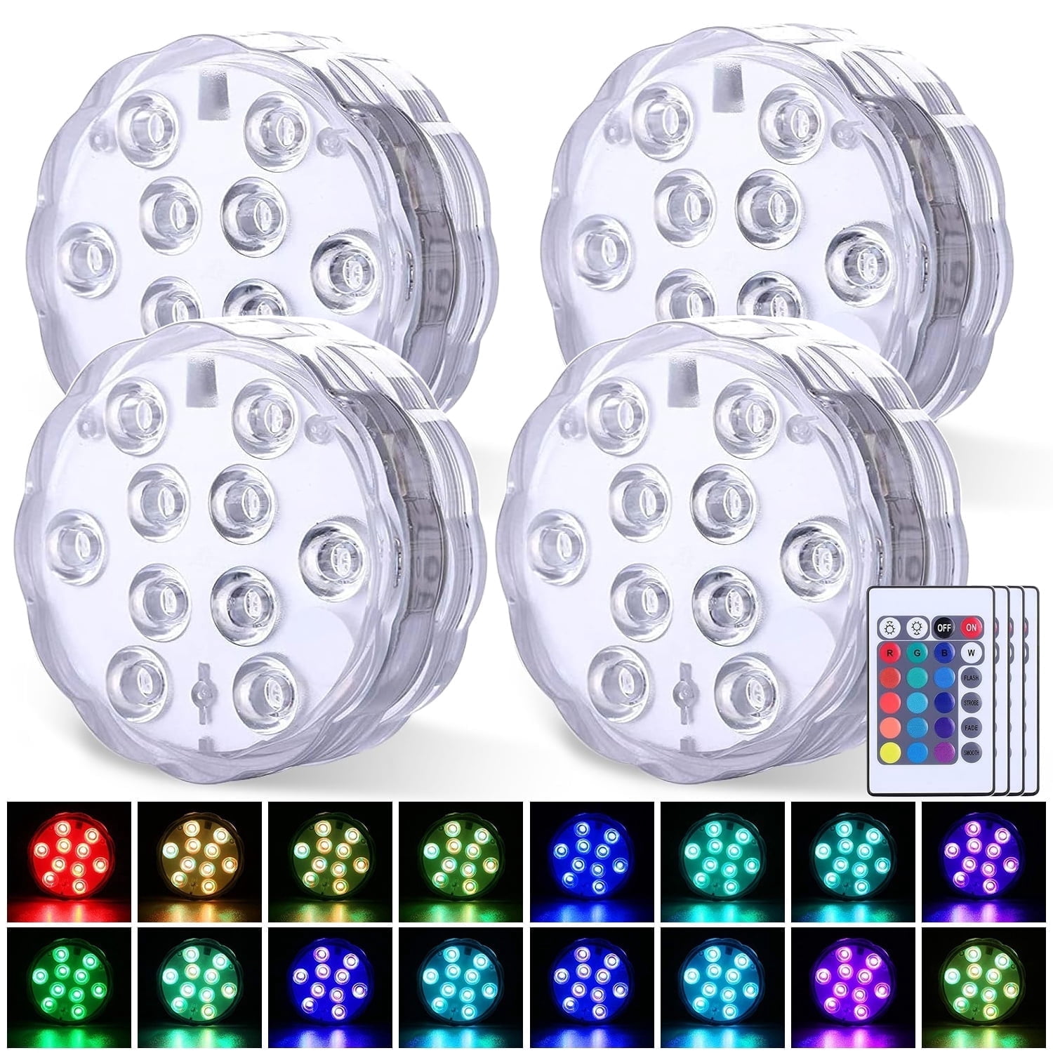 Waterproof Set Led Light Syenll Submersible LED Lights, 4 Pack Waterproof Tea Lights with Remote ...