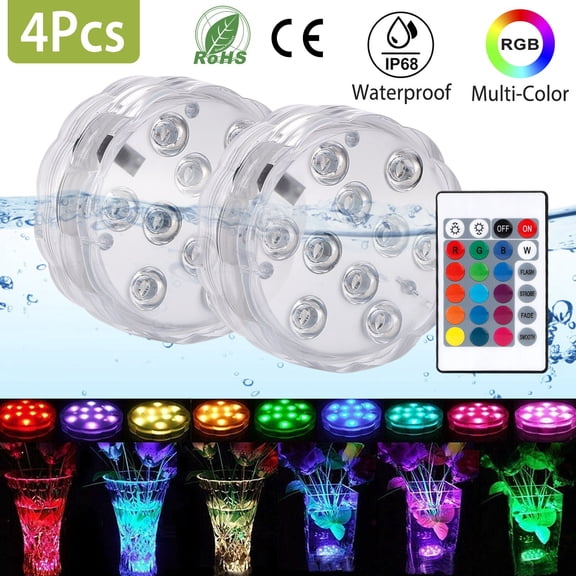 iMounTEK Submersible Lights Underwater Waterproof LED Pond Lights Remote Garden Pool Party Color Changing Christmas Decoration Lighting(4 Packs)
