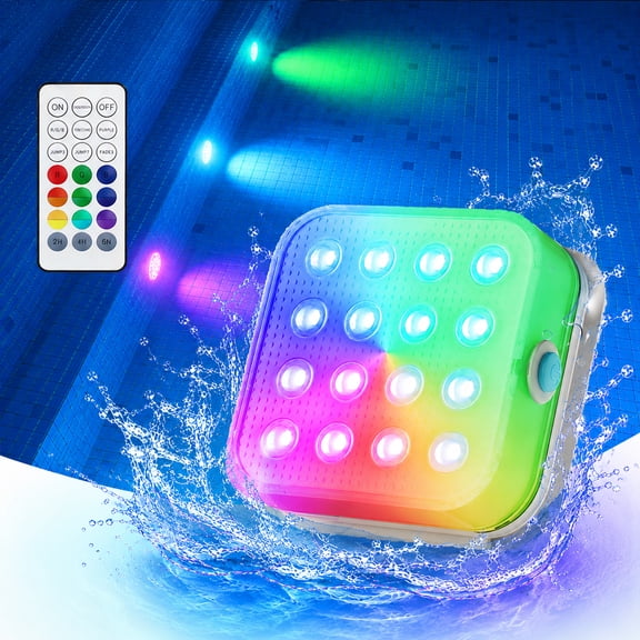 Submersible Pool Lights with Remote, 16 Color Changing Rechargeable LED Lights, IP68 Waterproof Underwater Lighting with Timer for Inground Pool, Hot Tub, Bathtub, Party Decorations, 1 Pack