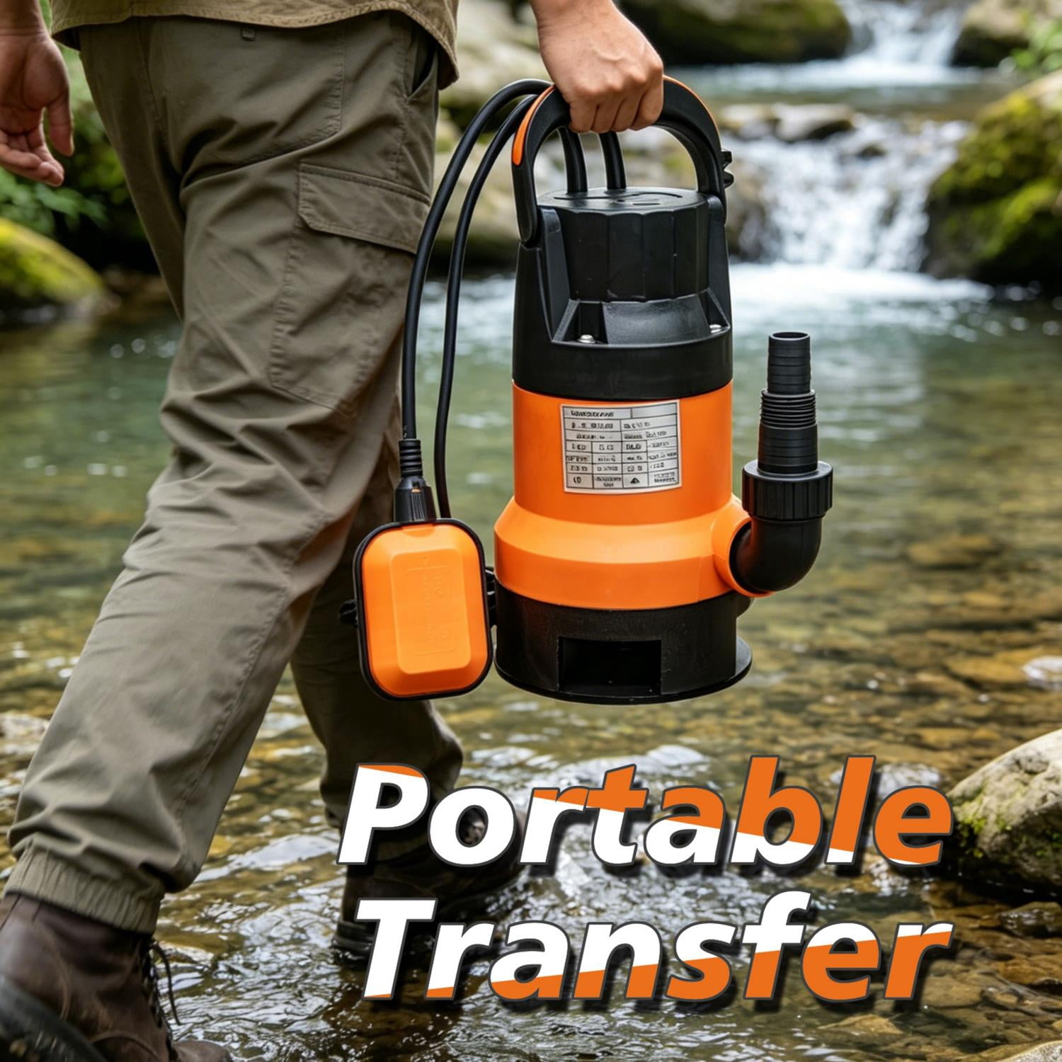 Submersible Pump with Auto Float Switch and 0.5HP Motor, High Efficiency Dirty Water Utility Pump and Drainage Tool for Basement Pond Pool, Black