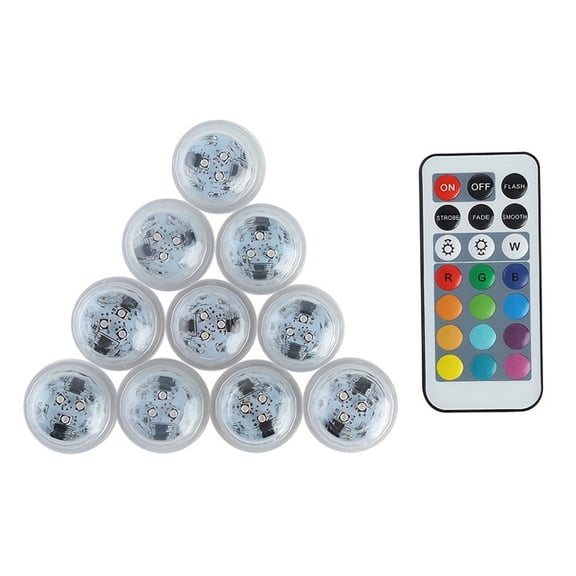 Submersible RGB LED Lights,13 Colors Adjustment, Waterproof, With Remote Control-10Pcs