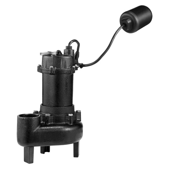 Submersible Sewage Pump, 1/2 horsepower 4800 GPH Cast Iron Effluent, Tethered Float Switch, 2 Inch Discharge, 120V for Basement Septic Tank