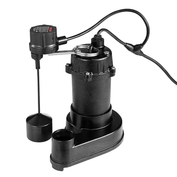 Submersible Sewage Pump 1/3 HP 3000 GPH Cast Iron Automatic Float Switch 1.5 Inch NPT Discharge 120V 25 ft Lift for Basement Septic Tank Residential Sump Basin