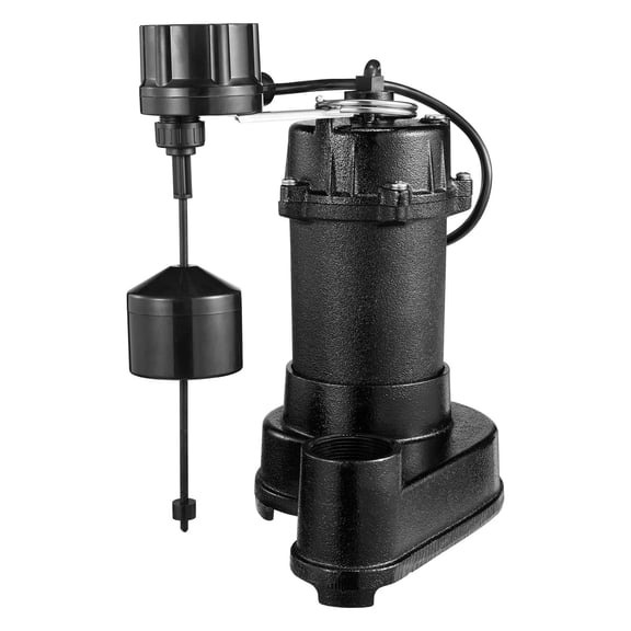 Submersible Sewage Pump 1/3 horsepower 3000 GPH Cast Iron Auto Float Switch 1.5 Inch 120V 25ft Basement Septic Tank Sump