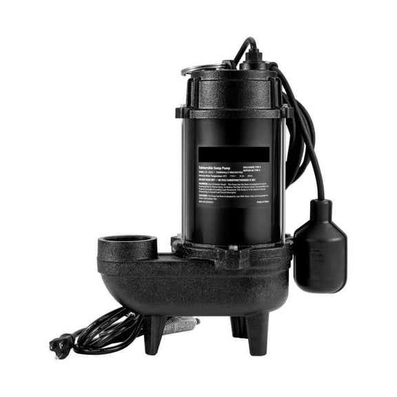Submersible Sewage Pump 3/4 5880 GPH 1050W Cast Iron, 10 ft Piggy-back Float Switch for Septic Tanks, Basements ,Adjustable Flow Rate