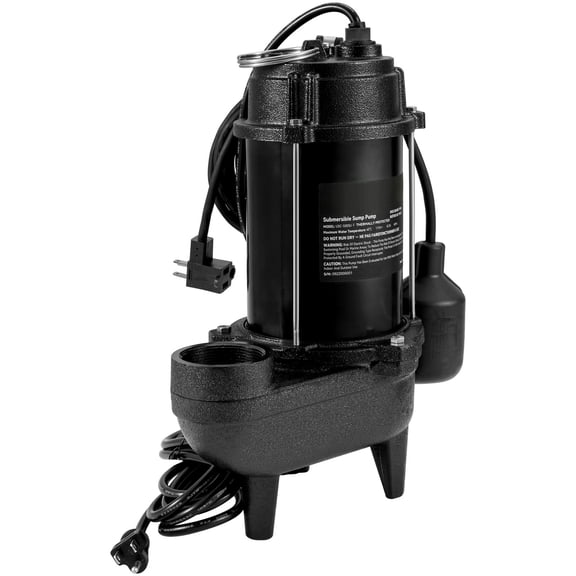 Submersible Sewage Pump with 2" Outlet, 3/4 HP, 5880 GPH, 1050W, Cast Iron Construction, 10 ft Float Switch, for Basement, Septic Tank, Sump Pit