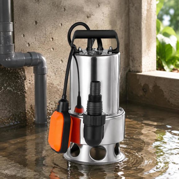 Submersible Sump Pump, 0.68 Hp, 4000 Gph, Stainless Steel, Automatic Float Switch, 30 Ft Max Lift