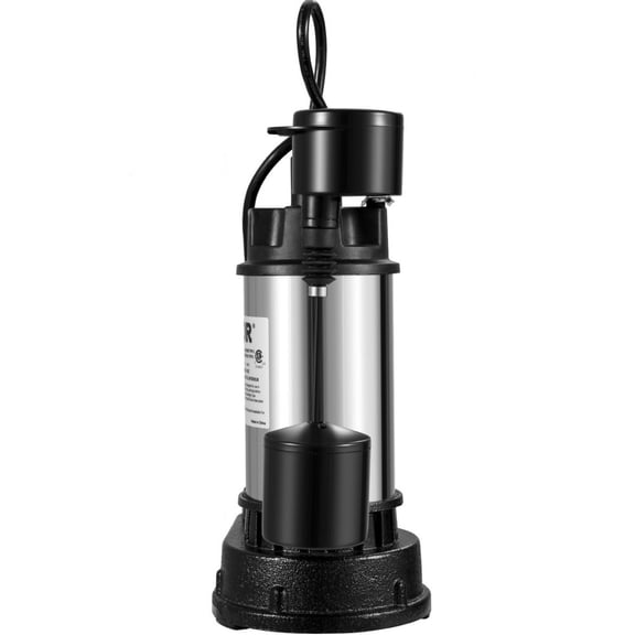 Submersible Sump Pump, 1.5 Hp, 6000 Gph, Cast Iron Construction, Vertical Float Switch, For Basement Water Basin