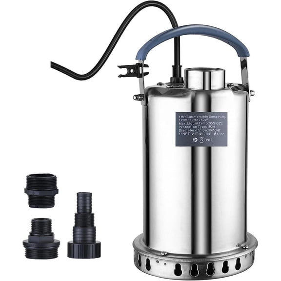 Submersible Sump Pump Stainless Steel Water Pump 1HP 3700GPH | Swimming Pool Tub Basement Garden Ponds Draining Water Transfer Water Electric Portable Utility Pump Low Water Level