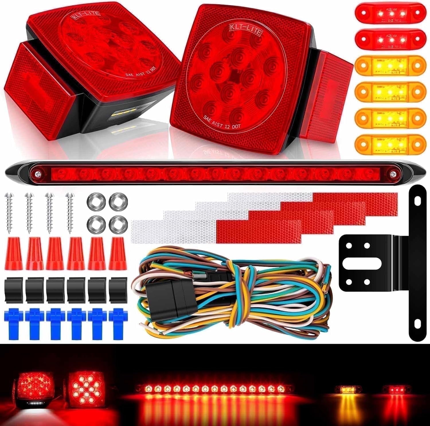 CYFIE Submersible 12V Super Bright Brake Turn Tail Lights Under 80" Wire & Bracket Trailer Light Kit