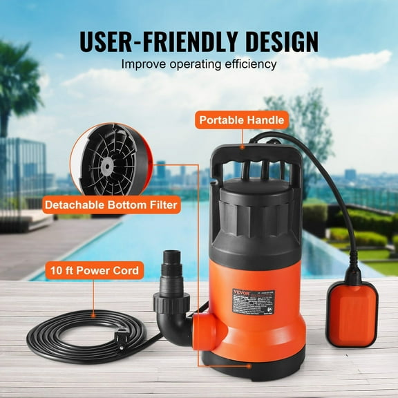 Submersible Utility Pump & Sump Pump, 1 HP, 4000 GPH High Capacity, 31 ft Max Head, Automatic Water Pump for Flood Control, Basement, Pool, Pond