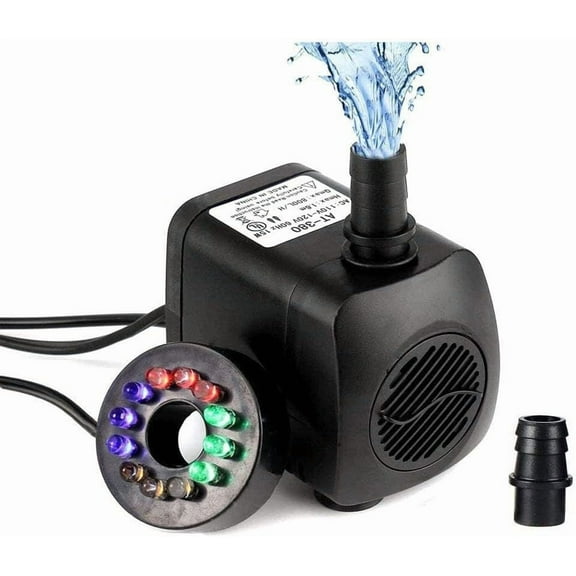 Submersible Water Pump, 15W 800L/H Fountain Pump with 12 Color LED Light for Fountain Pool Garden Pond Fish Tank Aquarium Water(With Plug)