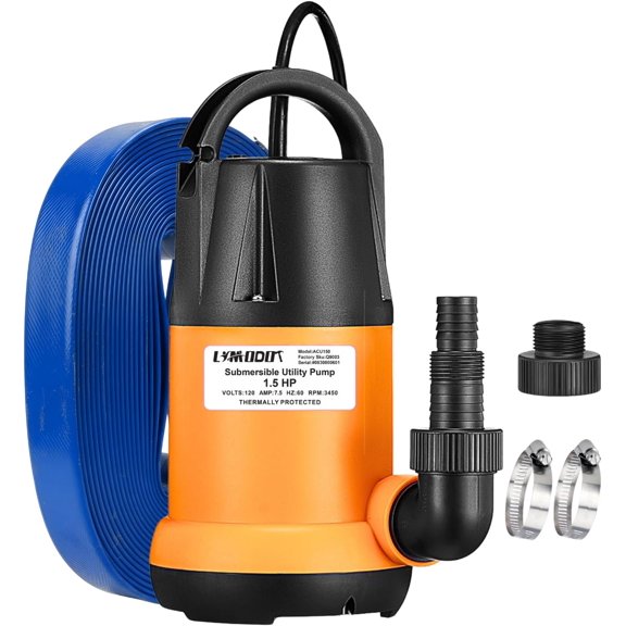 Submersible Water Pump With 25ft. Hose Kit, Sump Pump, Utility with 25-Foot Power Cord, 4000GPH, Portable for Swimming Pools, Garden Ponds, Basements, Multi-Purpose Drainage