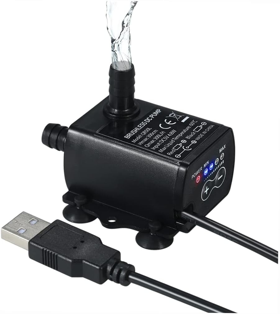 Submersible Water Pump Aquarium Fountain with Flow Adjustment Function and USB Interface, DC 5V 4.8W 300L/H Lift 300cm
