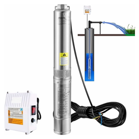 Submersible Well Pump 3HP 230V, 37GPM 640ft Head, 4" Stainless Steel Water Pump, 33ft Cord & Control Box, for Irrigation, Industrial & Home Use