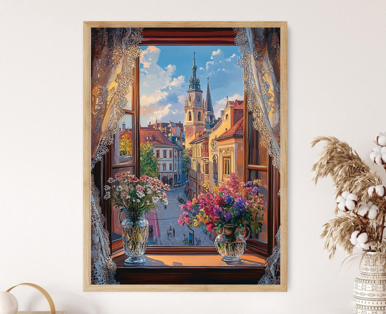 Window Drawing. Sign Subotica Art Nouveau City Hall Open Window View Illustration Poster ...