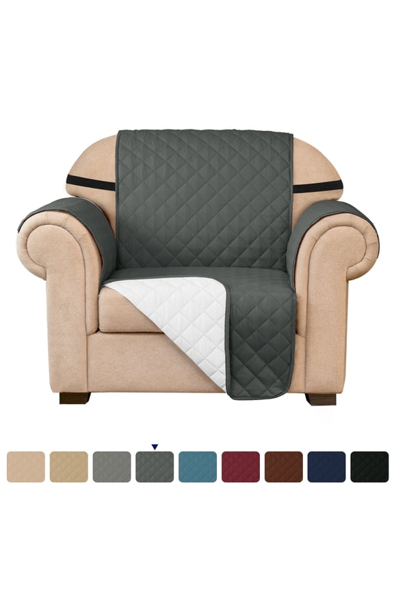 1-Piece Reversible Sofa Cover Quilted Slipcover (Armchair, Gray)