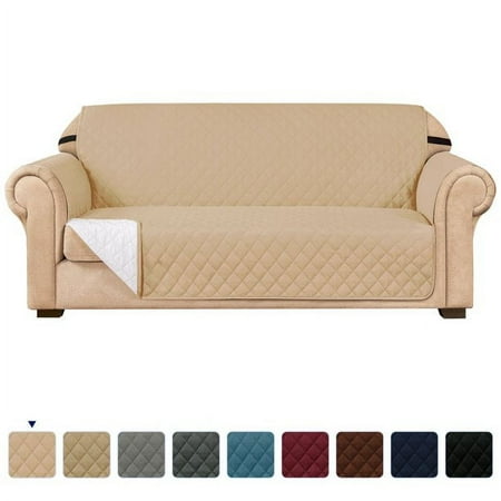 Subrtex 1-Piece Reversible Sofa Cover Quilted Slipcover (Loveseat, Khaki)
