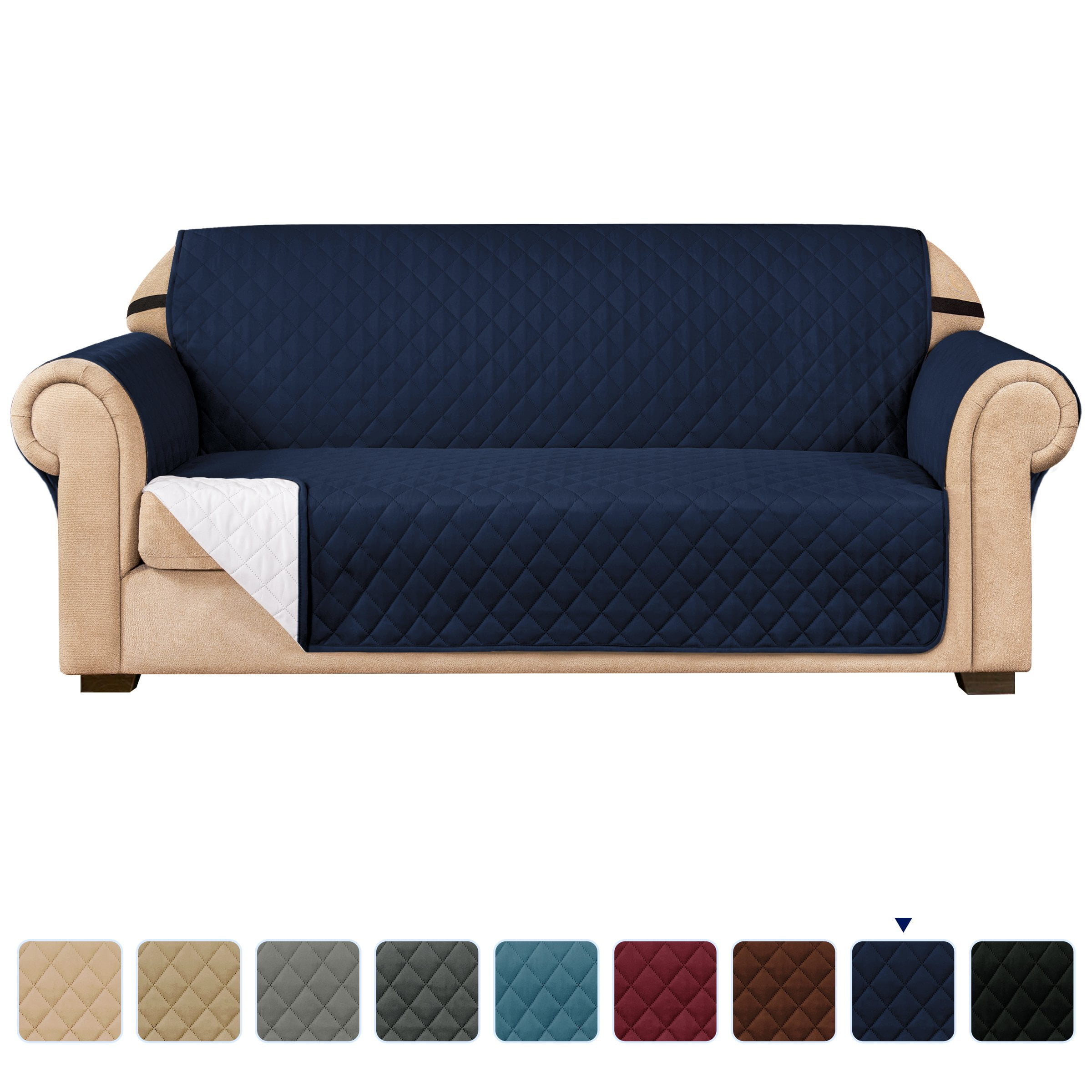 Subrtex 1-Piece Reversible Sofa Cover Quilted Slipcover (Loveseat, Navy)