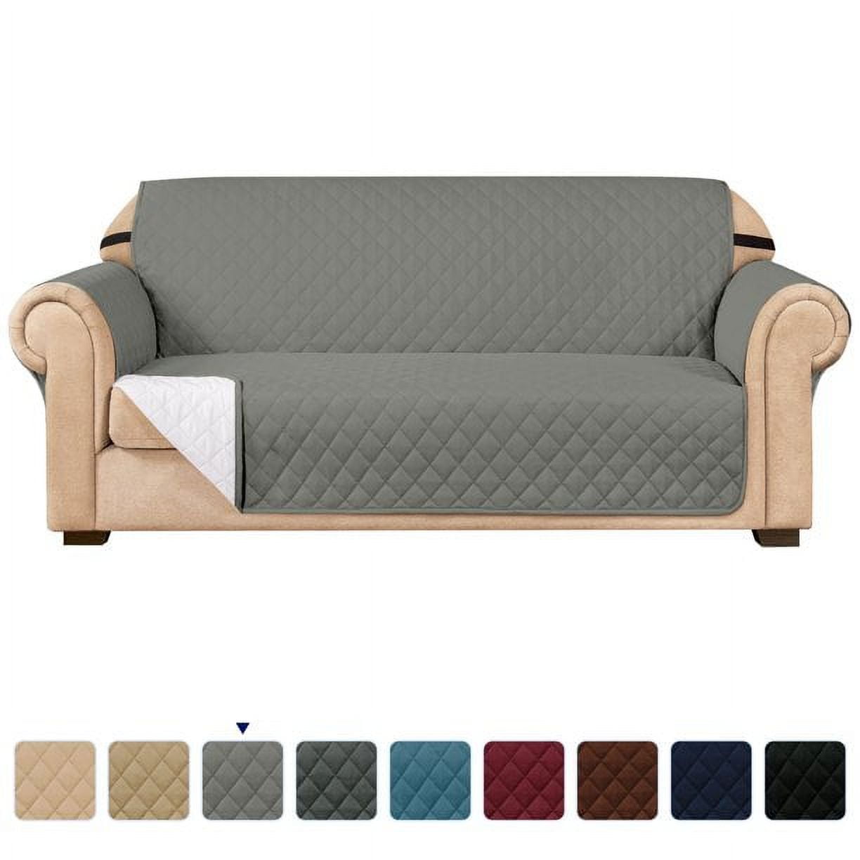 Subrtex 1-Piece Reversible Sofa Cover Quilted Slipcover (Small Sofa, Light Gray)