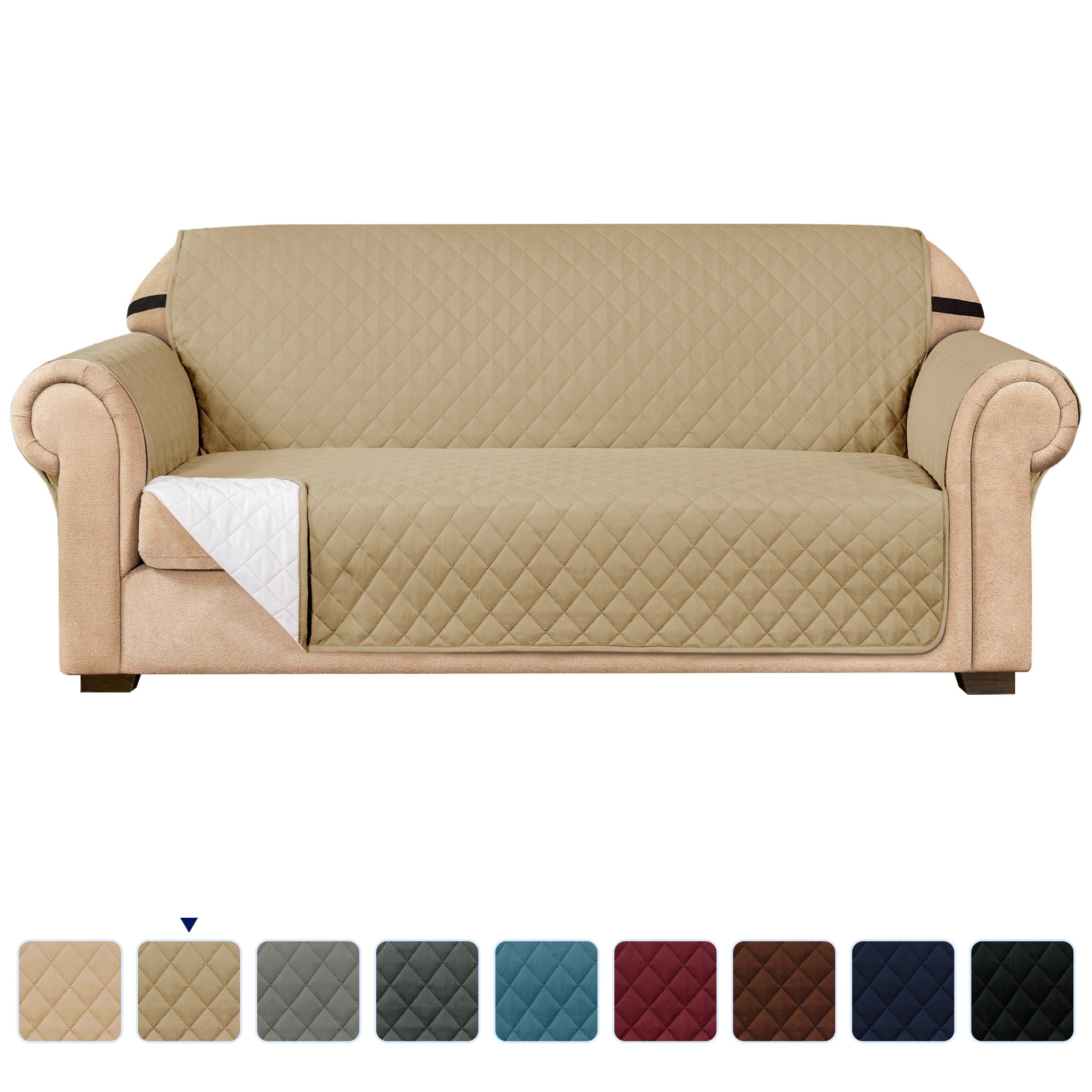 Subrtex 1-Piece Reversible Sofa Cover Quilted Slipcover (XL Sofa, Sand)