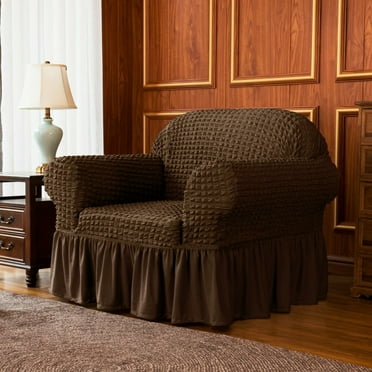 Subrtex 1-Piece Seersucker Sofa Slipcover Skirt Stretch Couch Cover (Armchair, Chocolate)
