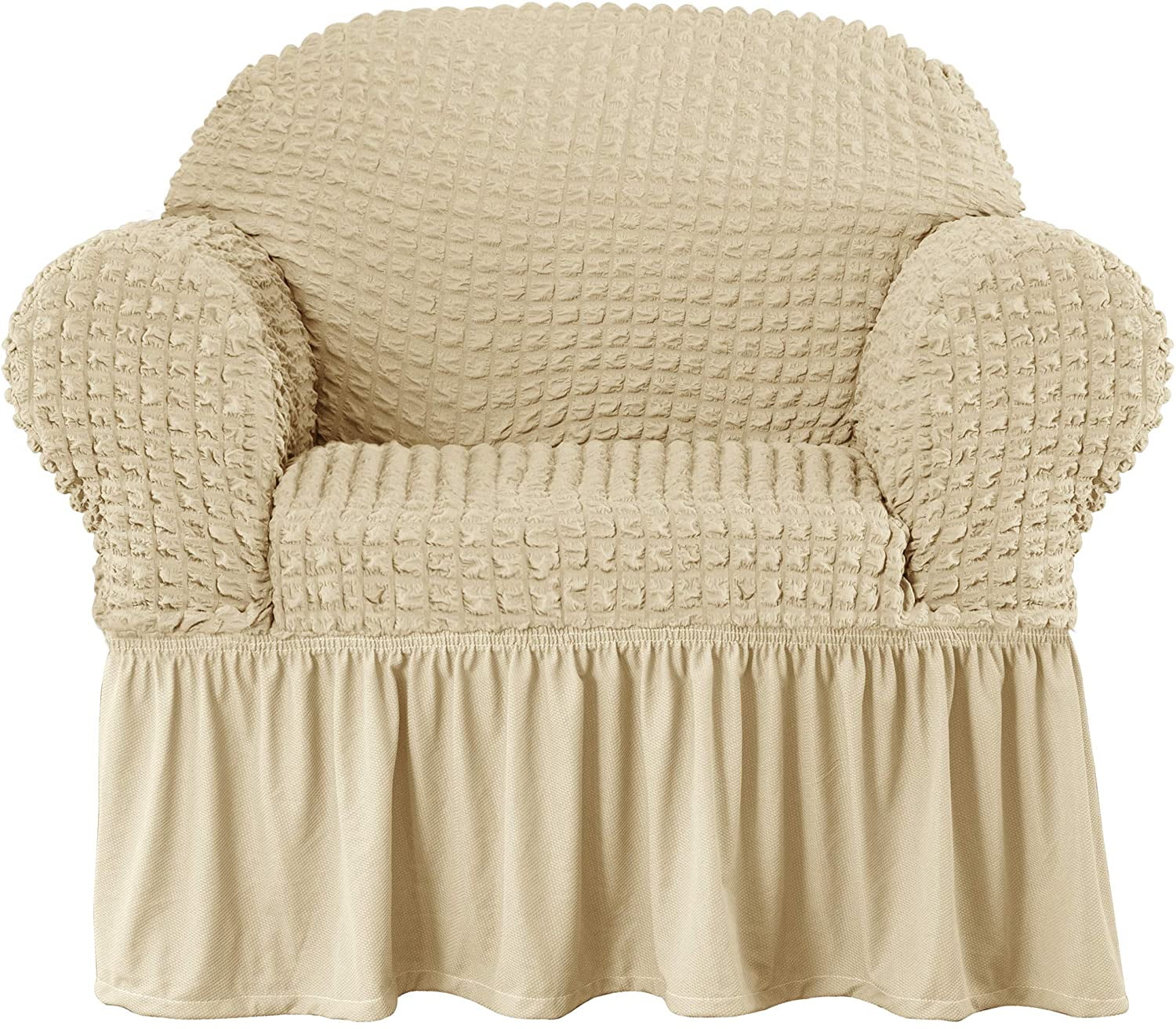 Light Khaki Polyester Armchair Slipcover with Ruffle Skirt