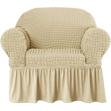 Subrtex 1-Piece Seersucker Sofa Slipcover Skirt Stretch Couch Cover (Armchair, Light Khaki)