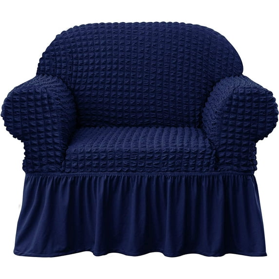 Subrtex 1-Piece Seersucker Sofa Slipcover Skirt Stretch Couch Cover (Armchair, Navy)