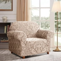 Subrtex 1-Piece Sofa Slipcover Jacquard Damask Couch Cover (Chair, Oatmeal)