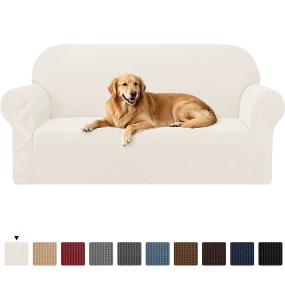 Subrtex 1 Piece Stretch Jacquard Couch Cover, Sofa Slipcover for 3 Cushion Couch, Machine Washable Furniture Protector(Sofa, Ivory)