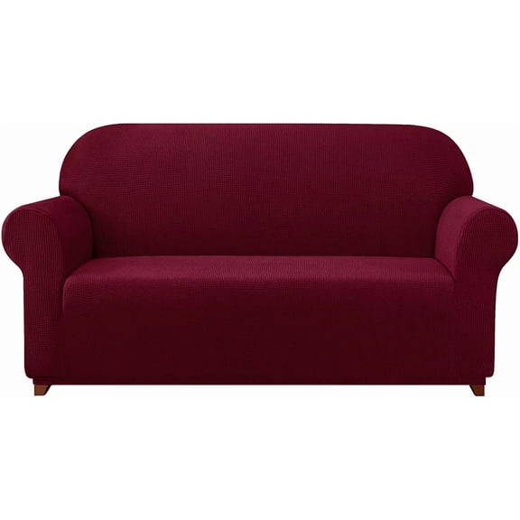 Subrtex 1 Piece Stretch Jacquard Couch Cover, Sofa Slipcover for 3 Cushion Couch, Machine Washable Furniture Protector (Sofa, Wine)