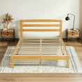 thumbnail image 1 of Subrtex 12" Solid Wood Platform Bed Frame with Headboard, Natural Wood, Full, 1 of 9