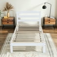 thumbnail image 1 of Subrtex 12" Solid Wood Platform Bed Frame with Headboard, White, Twin, 1 of 9