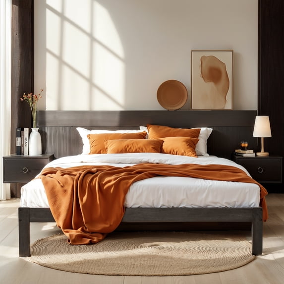 Subrtex 12" Solid Wood Platform Bed Frame with Wooden Slats, Dark Gray, Full