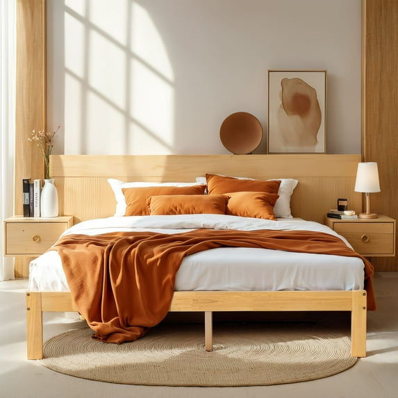 Subrtex 12" Solid Wood Platform Bed Frame with Wooden Slats, Natural Wood, Full