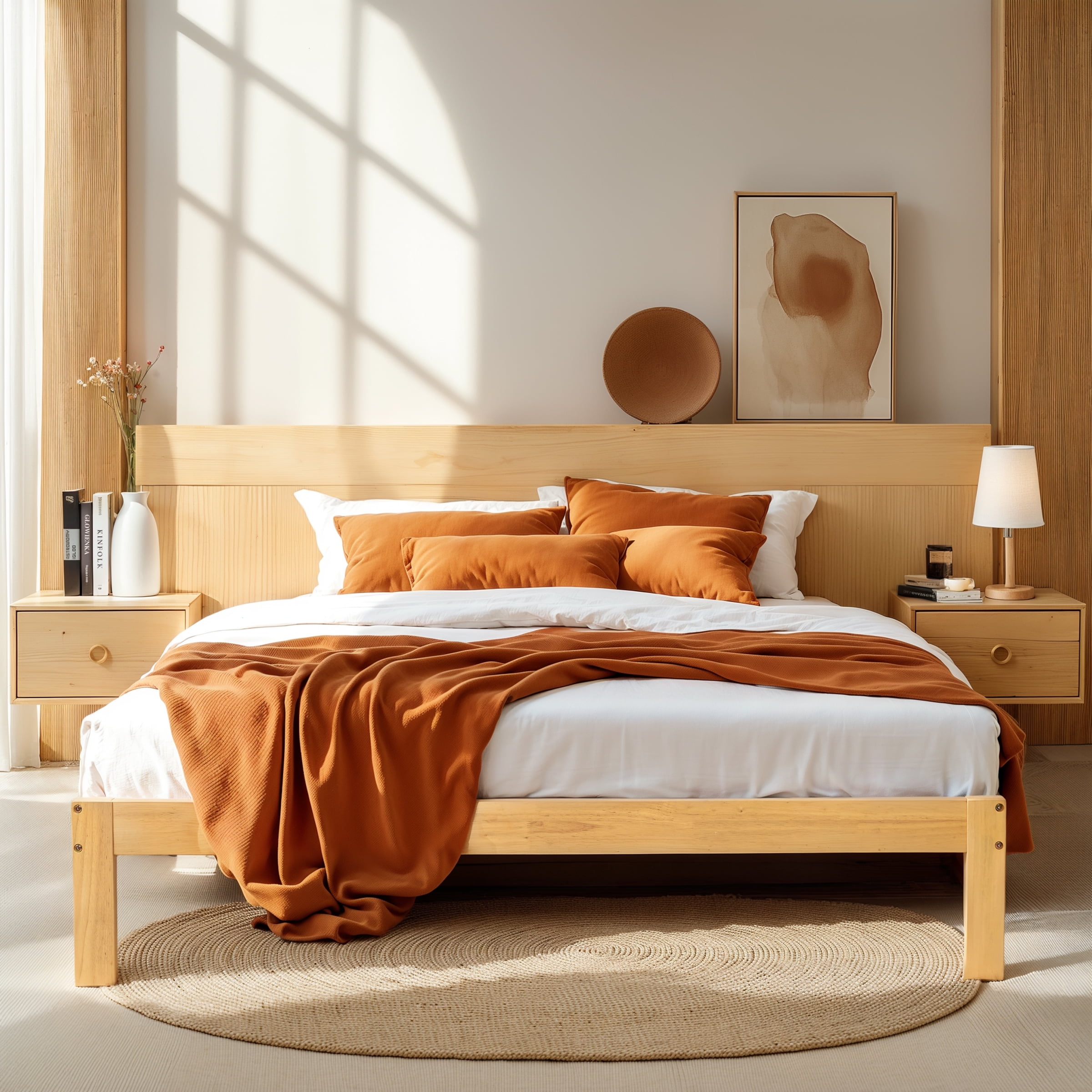Subrtex 12" Solid Wood Platform Bed Frame with Wooden Slats, Natural Wood, Queen