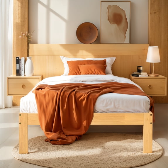 Subrtex 12" Solid Wood Platform Bed Frame with Wooden Slats, Natural Wood, Twin