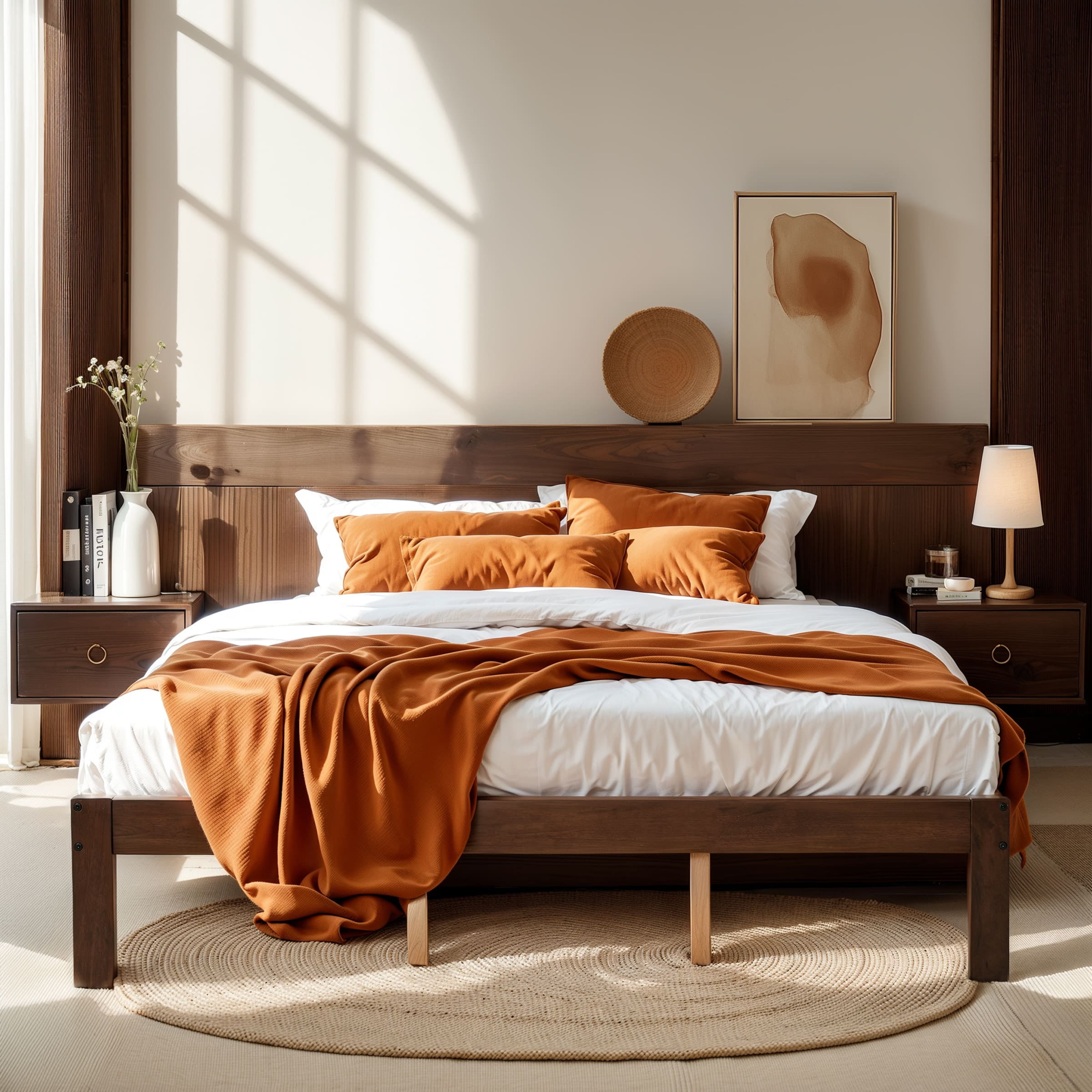 Subrtex 12" Solid Wood Platform Bed Frame with Wooden Slats, Walnut, King