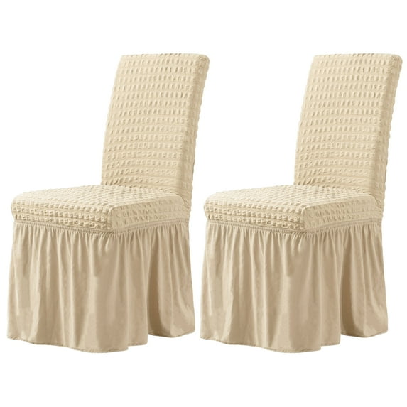 Subrtex 2/4PCS Dining Room Chair Covers Slipcovers with Skirt Jacquard Chair Slipcovers Furniture Protector,Set of 2,Khaki