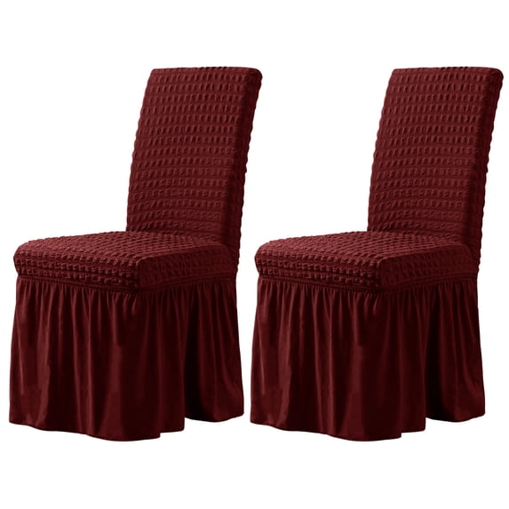 Subrtex 2/4PCS Dining Room Chair Covers Slipcovers with Skirt Jacquard Chair Slipcovers Furniture Protector,Set of 2,Wine